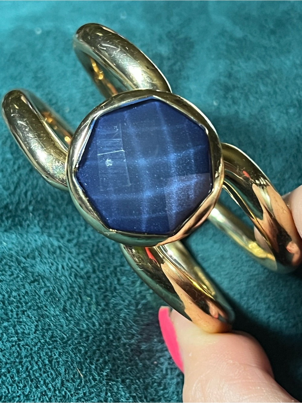 MINT Gold-Tone Cuff Bracelet with Blue Faceted Stone